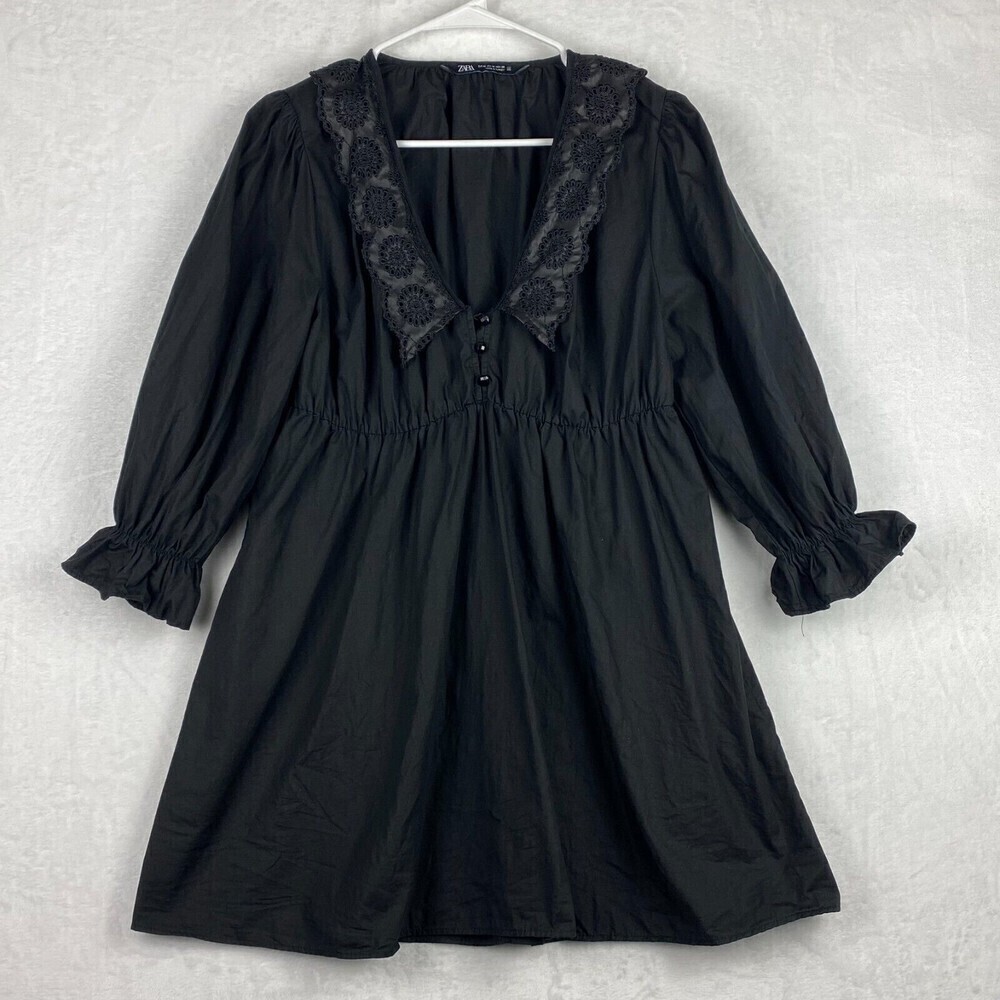 Zara Blouse Womens Medium Black V-neck Balloon Sleeve Ladies Casual Formal Top